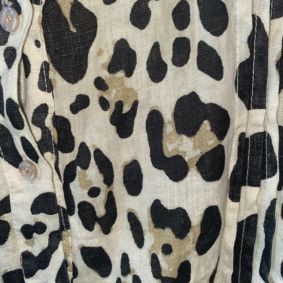 100% Linen Made in Italy Animal Print long sleeve tunic blouse - Picture 3 of 7
